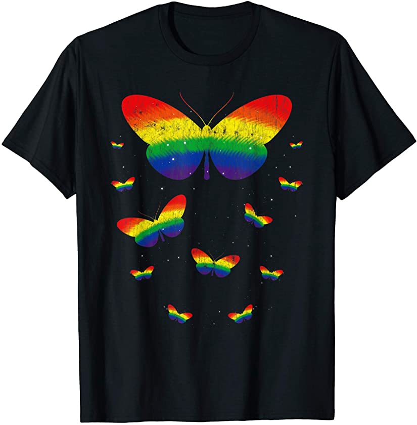 Rainbow Flag Butterfly Animal Gift LGBT T-Shirt