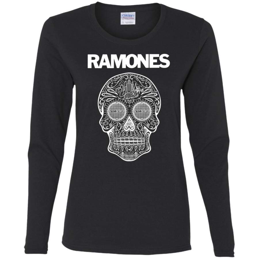 Ramones Sugar Skull Logo Ladies LS T-Shirt