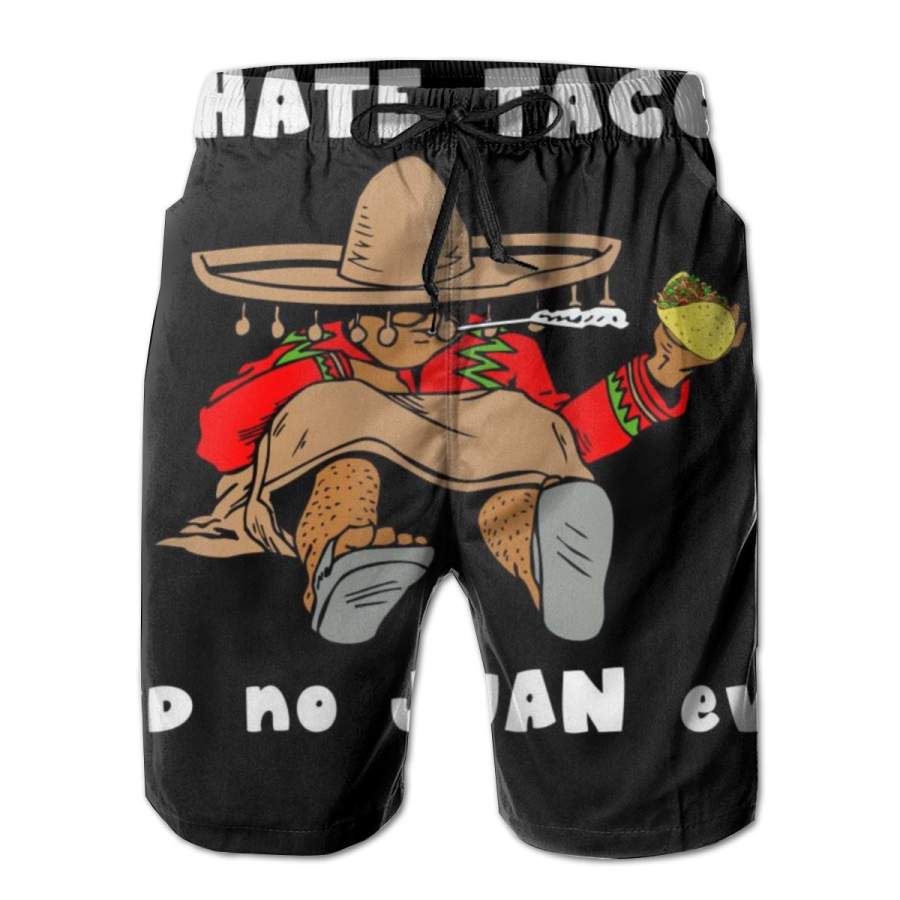 2 Pack I Hate Tacos Said No Juan Ever Horizontal Poster Men Swim Trunks Drawstring Elastic Waist Quick Dry Beach Shorts with Mesh Lining Swimwear Bathing Suits