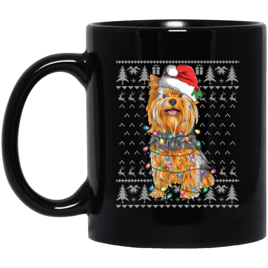 Yorkshire Terrier Dog Lover Christmas Tree Ugly Sweater  11 oz 15 oz Mug Black