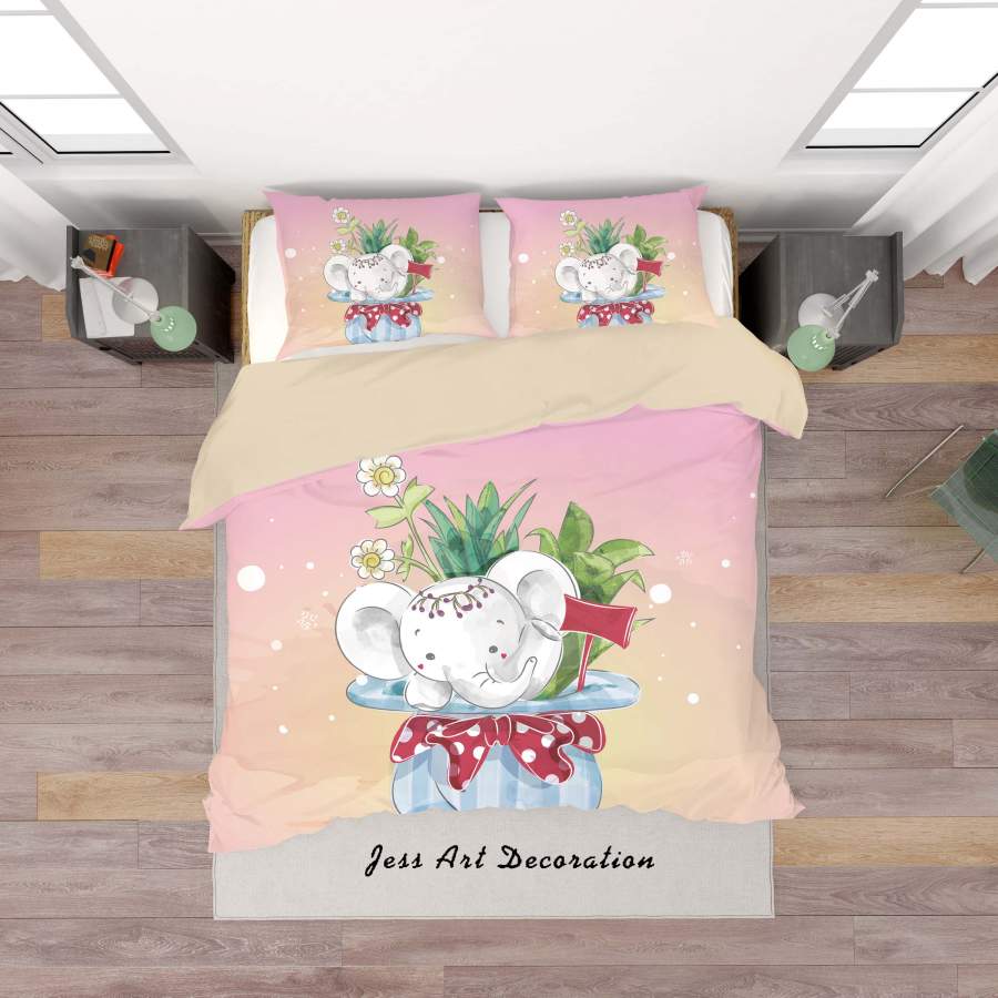 3D Cartoon Hat Floral Elephant Quilt Cover Set Bedding Set Duvet Cover Pillowcases SF57