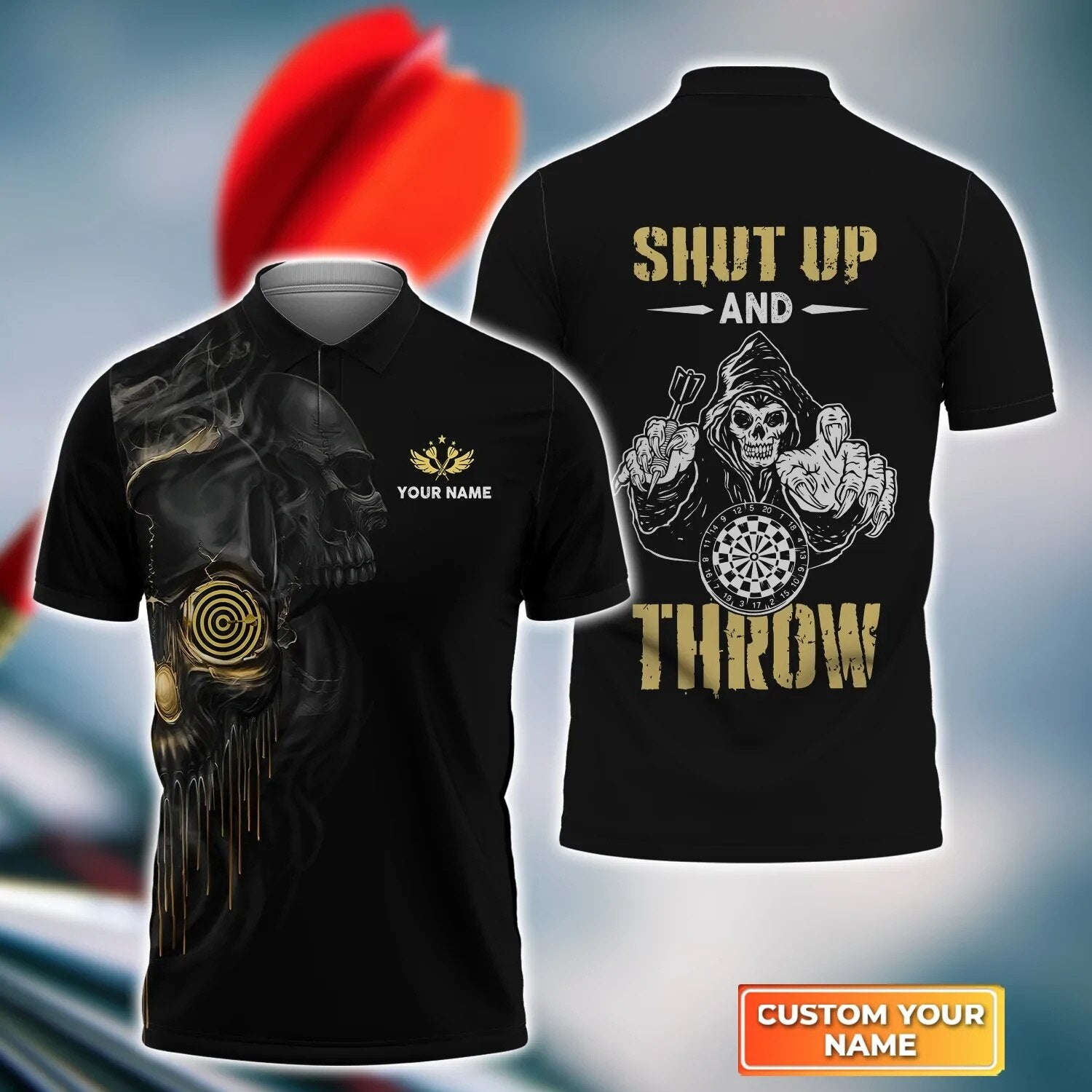 Personalized Name Dart Unisex Polo Shirt, Shut Up And Throw Skull Dart Shirt