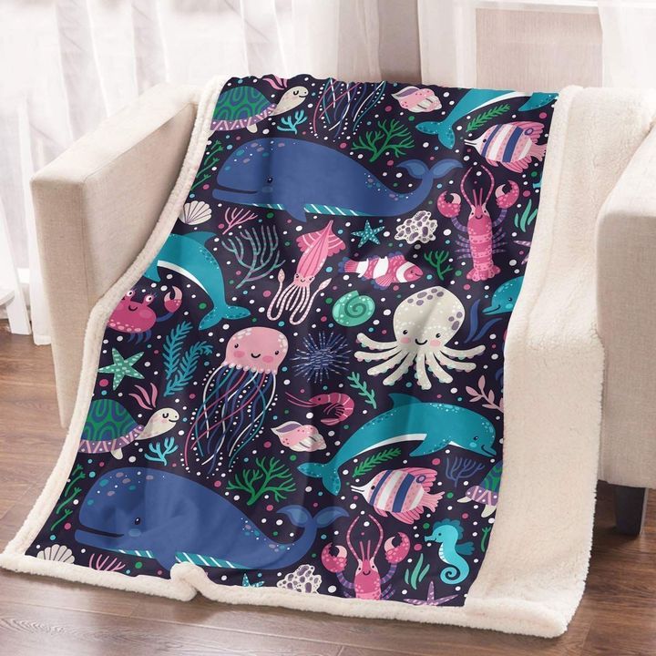 Underwater Animals Fleece Blanket IAEFLHNHHBN