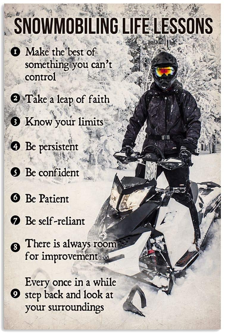 Vintage Man Snowmobiling Life Lessons – Be Persistent Patient Poster Art Print      Home Decor Gift For Men Women Family Friend On Birthday Xmas