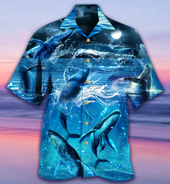 Whale Love Ocean Blue Edition Hawaiian Shirt 3D