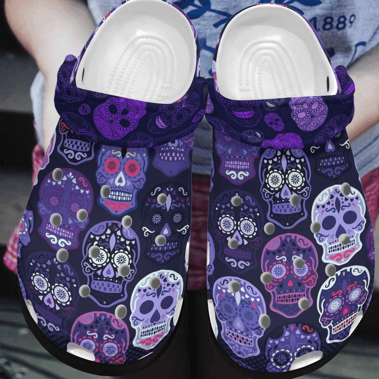 Purple Skulls Personalized Clog, Custom Name, Text, Color, Number Fashion Style For Women, Men, Kid, Print 3D