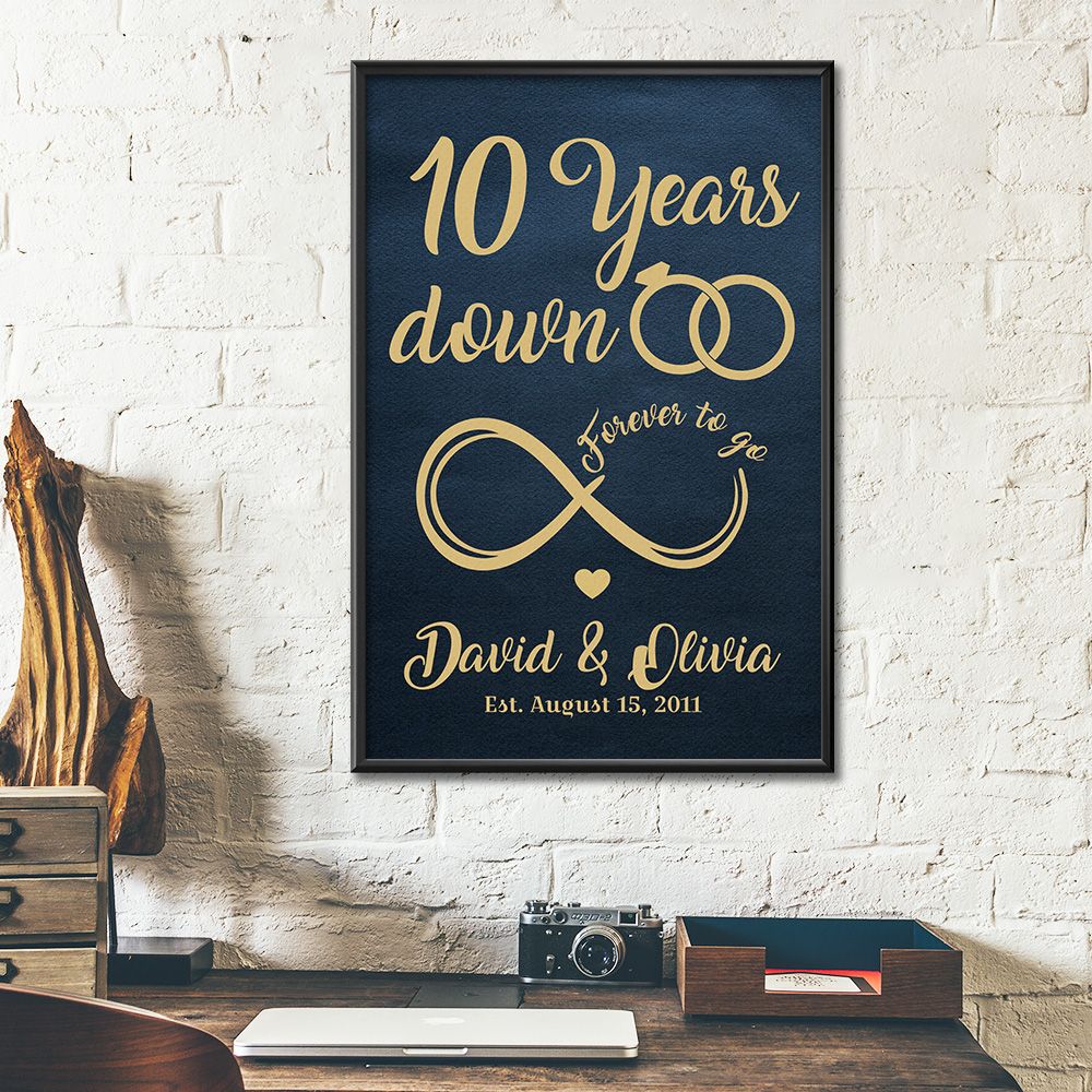 Personalized Names & Date 10Th Wedding Anniversary Gifts Poster For Couple, Husband & Wife, Her, Him