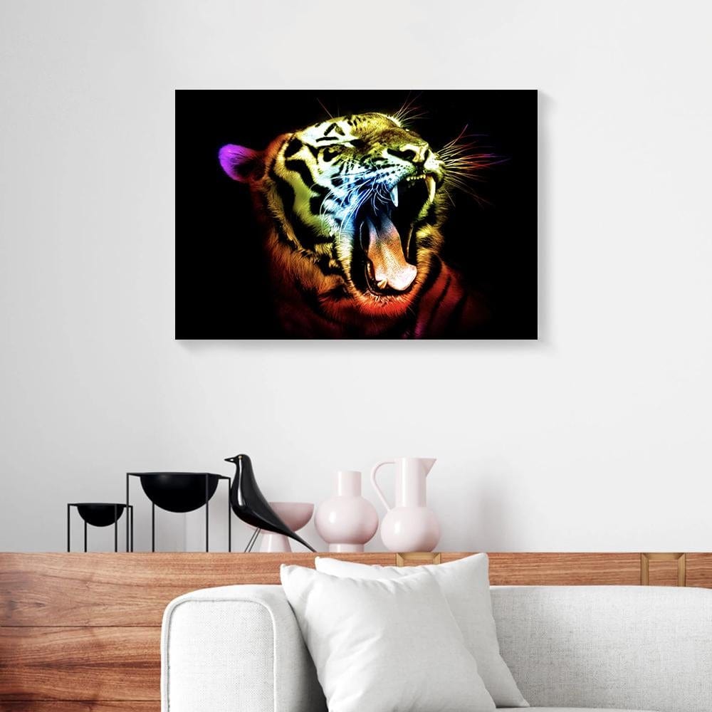 Custom Canvas Art Colorful Tiger Face Full Printing Animal Wall Art Canvas Ready To Hang Canvas Wall Art Decor