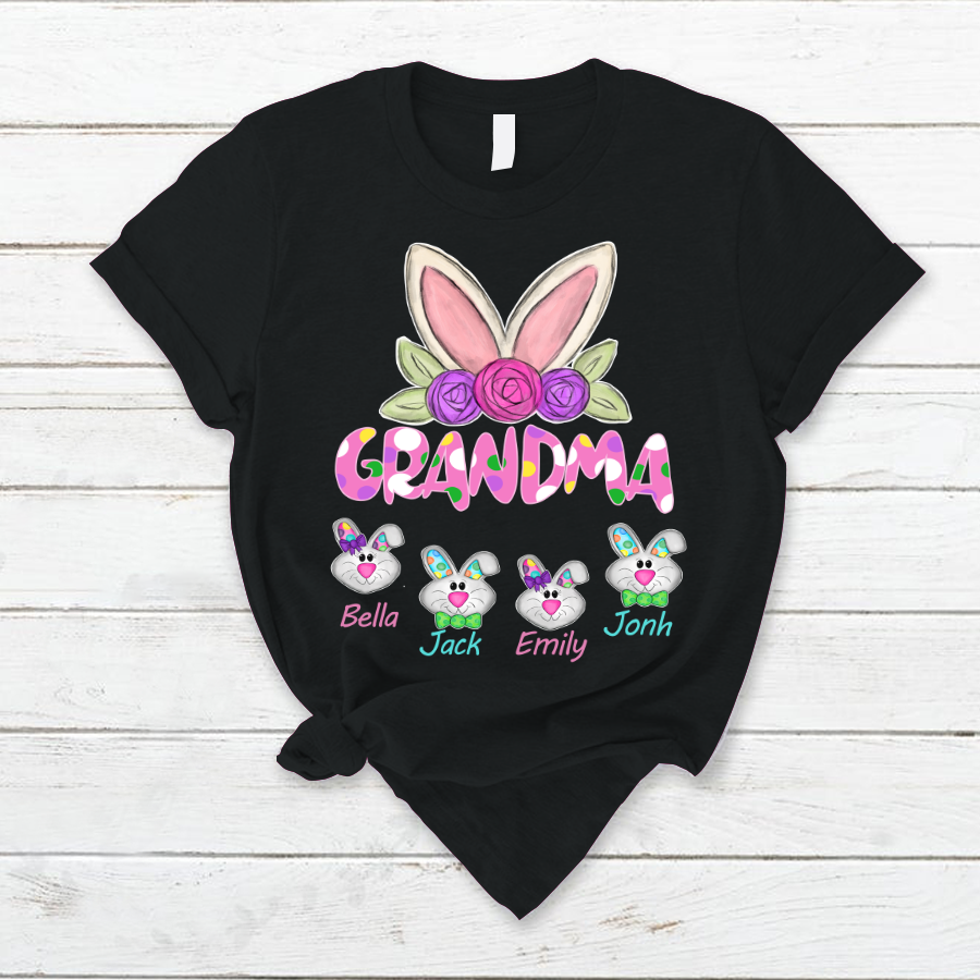 Personalized Grandma Bunny Cute With Grandkids Easter T-Shirt