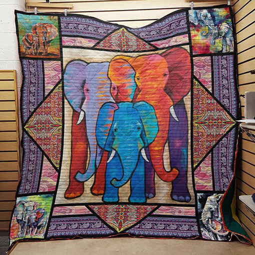 Artsy Elephant Family Quilt Blanket Great Customized Gifts For Birthday Christmas Thanksgiving Perfect Gifts For Elephant Lover