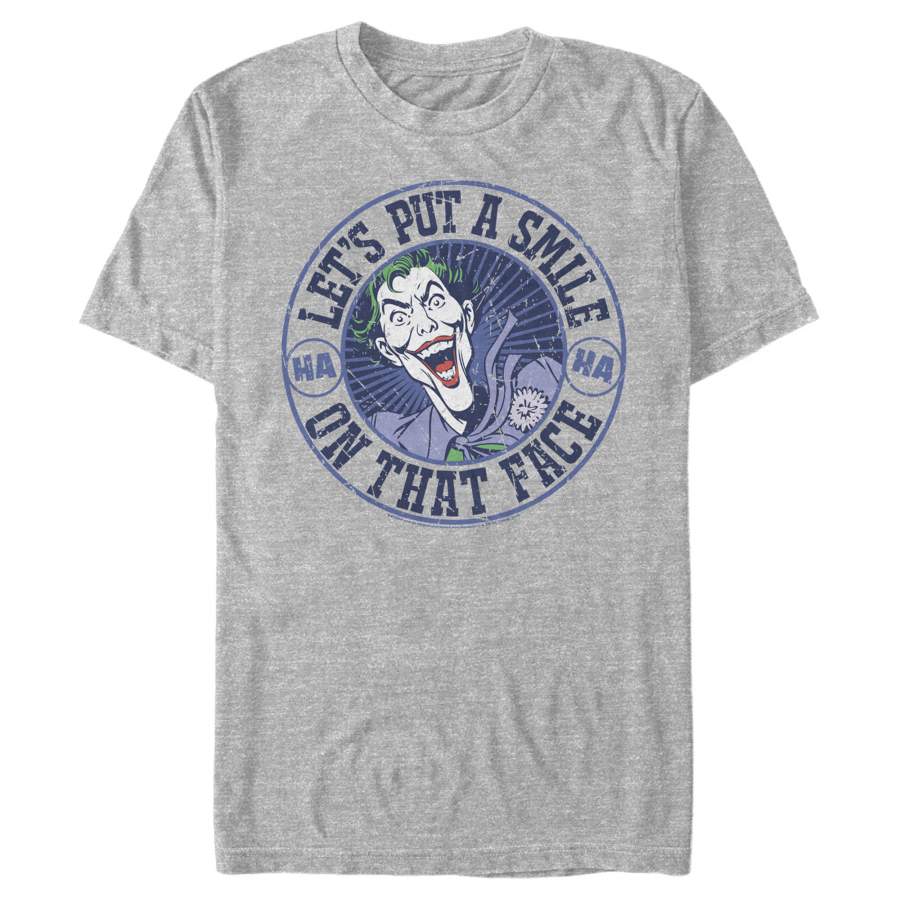 Batman Men’s Joker Let’s Put a Smile On That Face  T Shirt