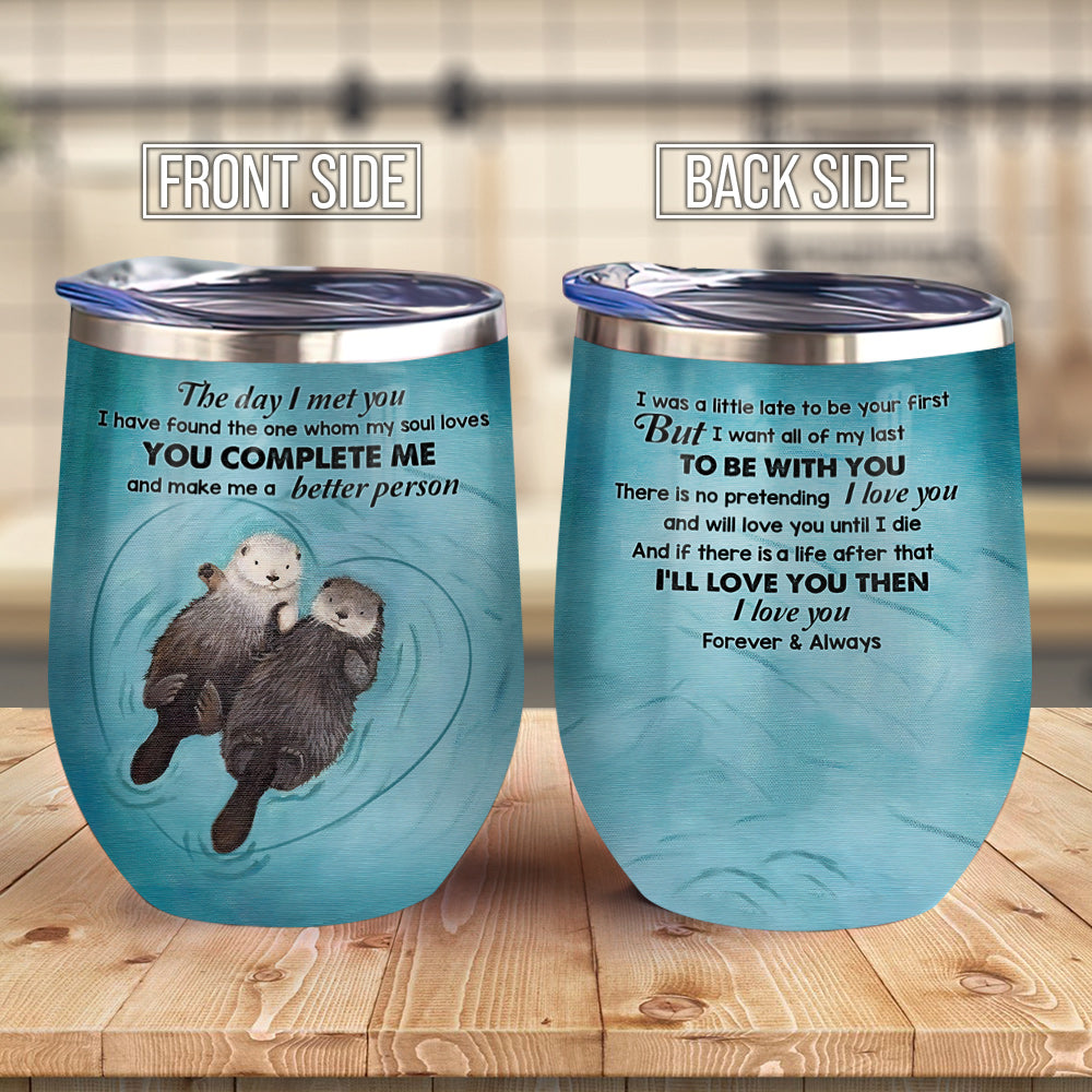 Otter Love Hand In Hand Couple Gift Ablz0607002Z Wine Tumbler