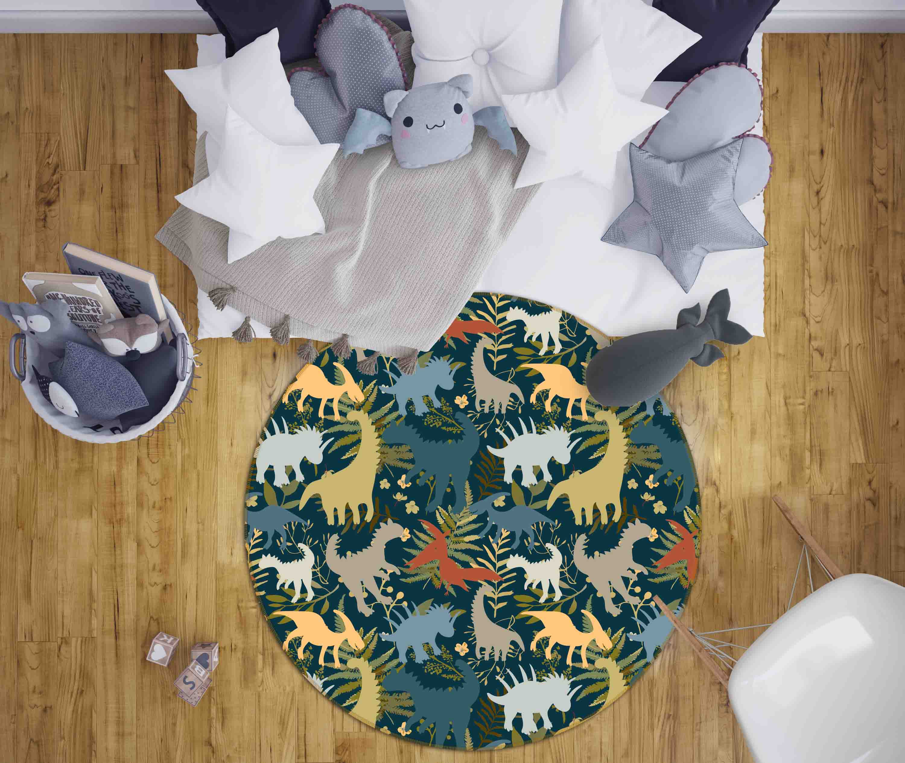 3D Cartoon Animal Dinosaur Kids Non-Slip Round Rug Mat 60