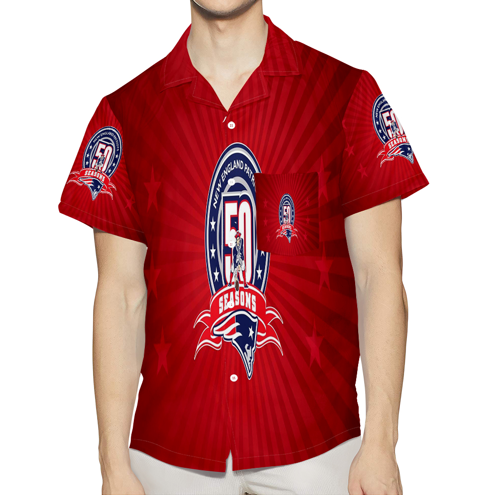 New England Patriots 50 Seasons Red 3D All Over Print Summer Beach Hawaiian Shirt With Pocket