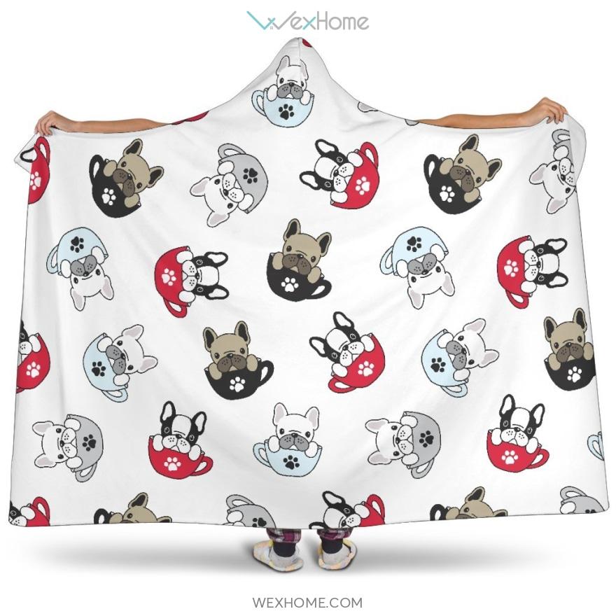 French Bulldog Cup Paw Pattern Hooded Blanket