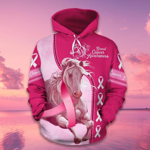 Breast Cancer Awareness Pink Horse Wearing Ribbon Breast Cancer 3D Clothes
