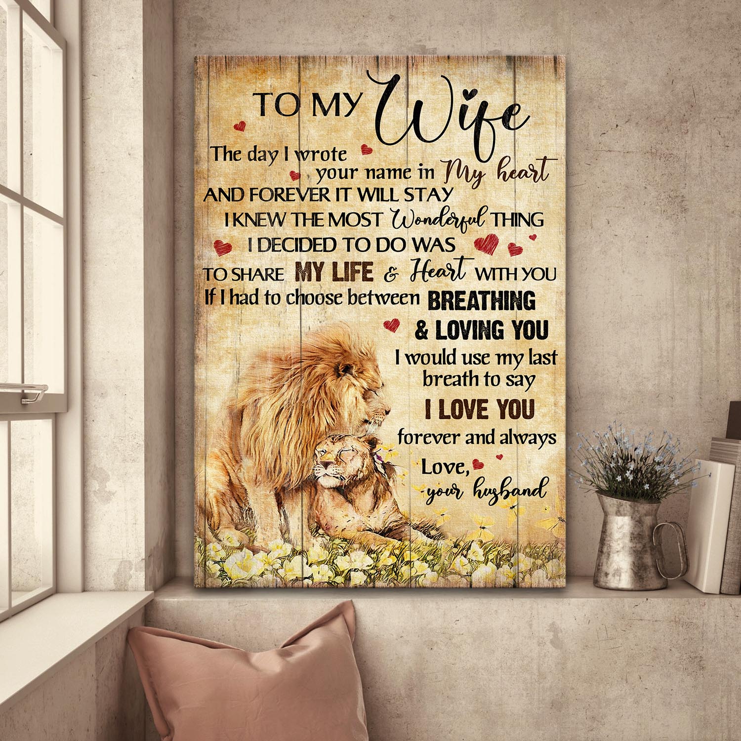 To My Wife – Lion Couple – I Love You Forever And Always  – Couple Portrait Canvas Print – Wall Art