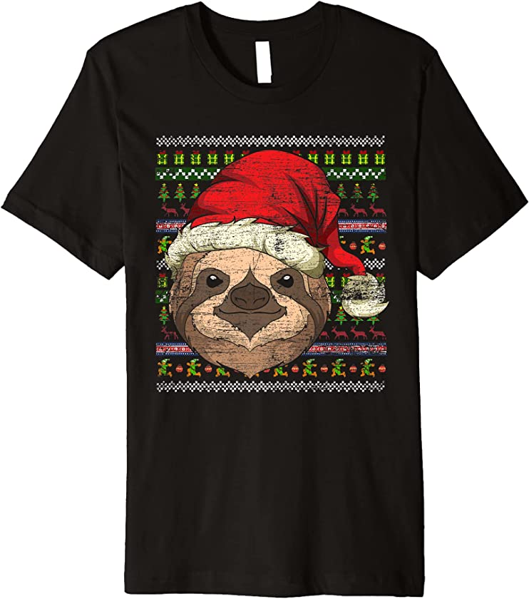 Ugly Christmas Lazy Animal Lover Santa Hat Merry Xmas Sloth Premium T-Shirt