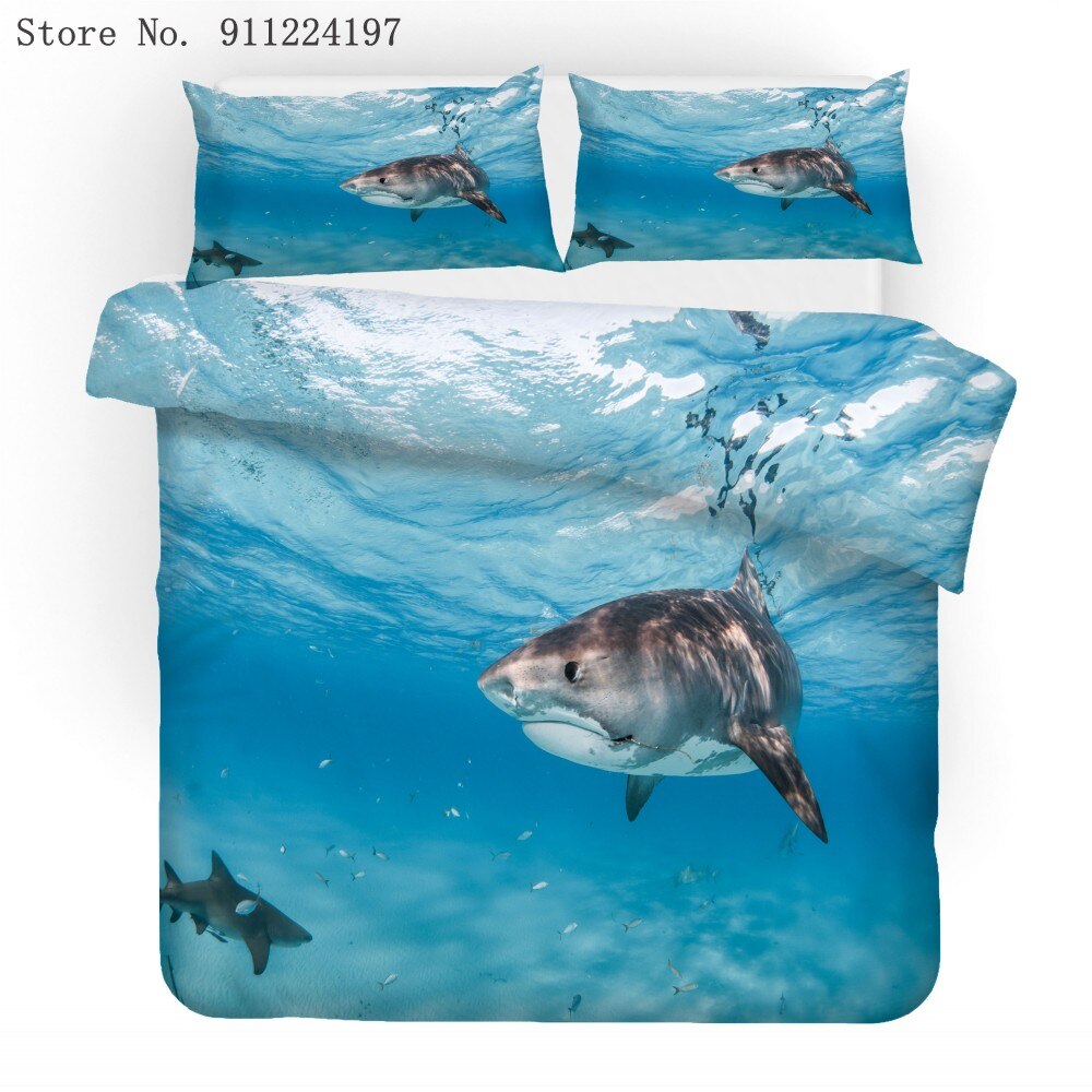 Blue Ocean Bedding Set 3D Dolphin Shark Print Duvet Cover Sets Single Double Queen King Size Cover High Quality Bedclothes