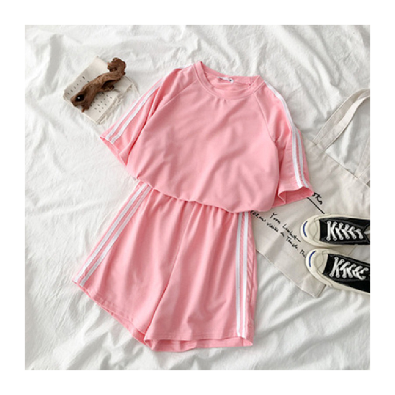 Summer Striped Tracksuit Set For Women Short Sleeve T Shirt Mini Shorts Two Piece Set Female 2021 Casual Women’s Sportwear Suit alx