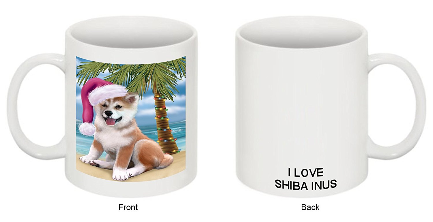 Summertime Shiba Inu Puppy On Beach Christmas Mug Cmg0834