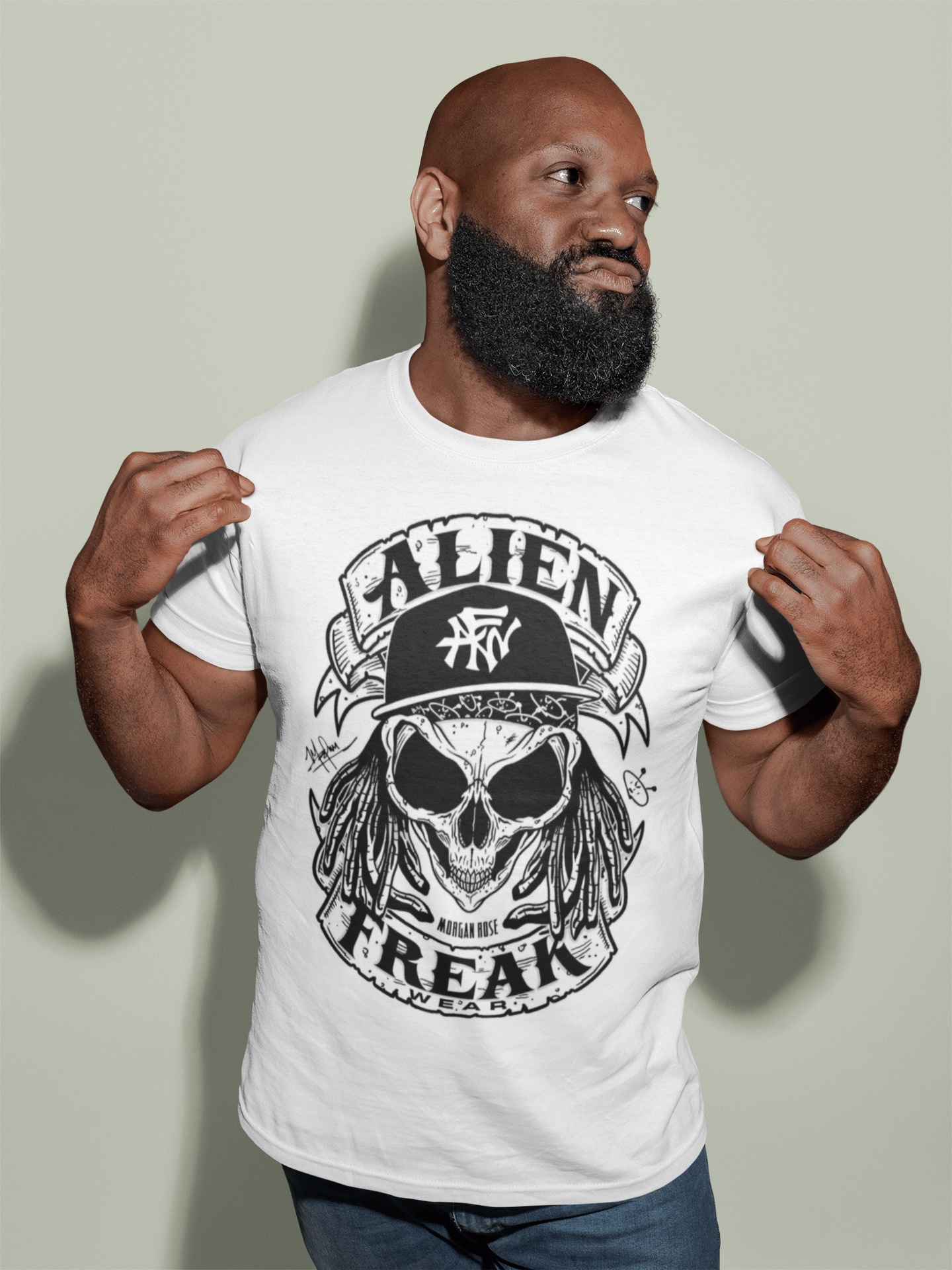 Alien Freak Wear Merch Skull White T-Shirt