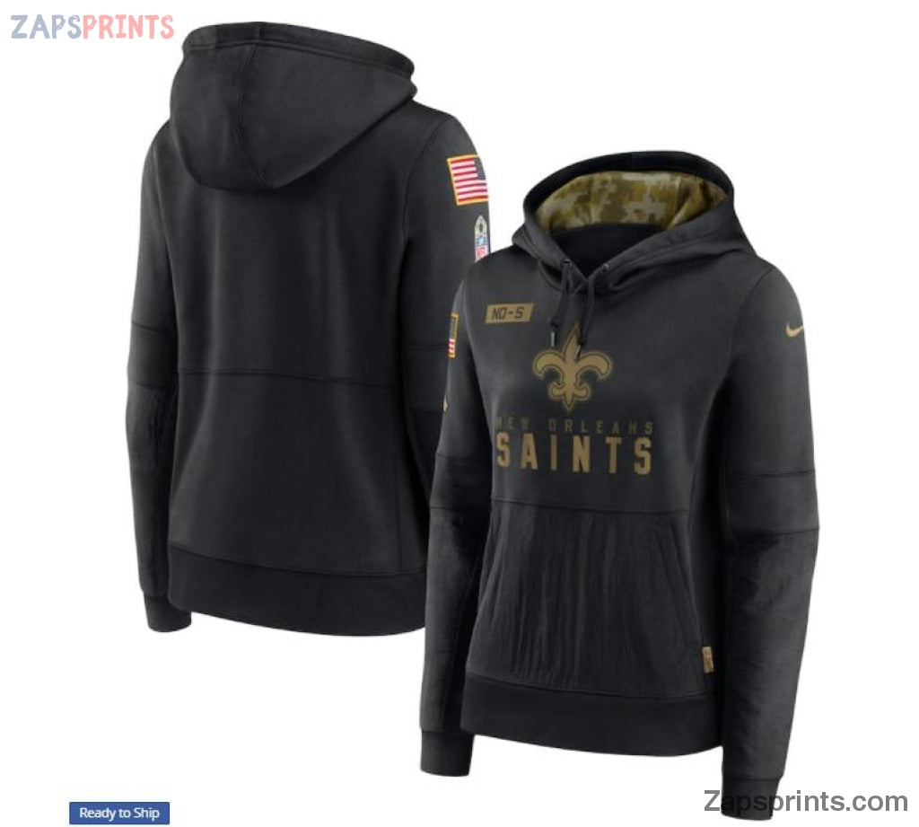 Women Black New Orleans Saints 2020 Salute To Service Performance Pullover Hoodie