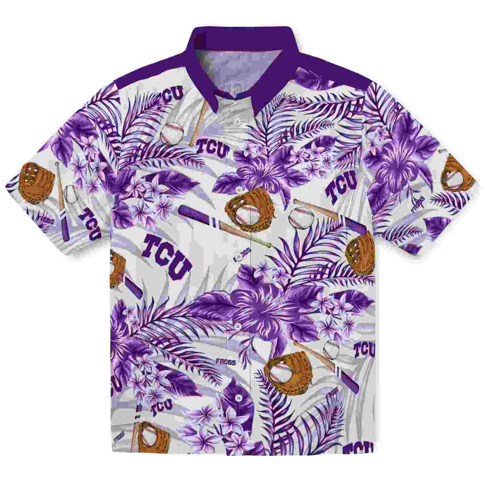 Customized Tcu Horned Frogs Floral Baseball Purple White Hawaiian Shirt