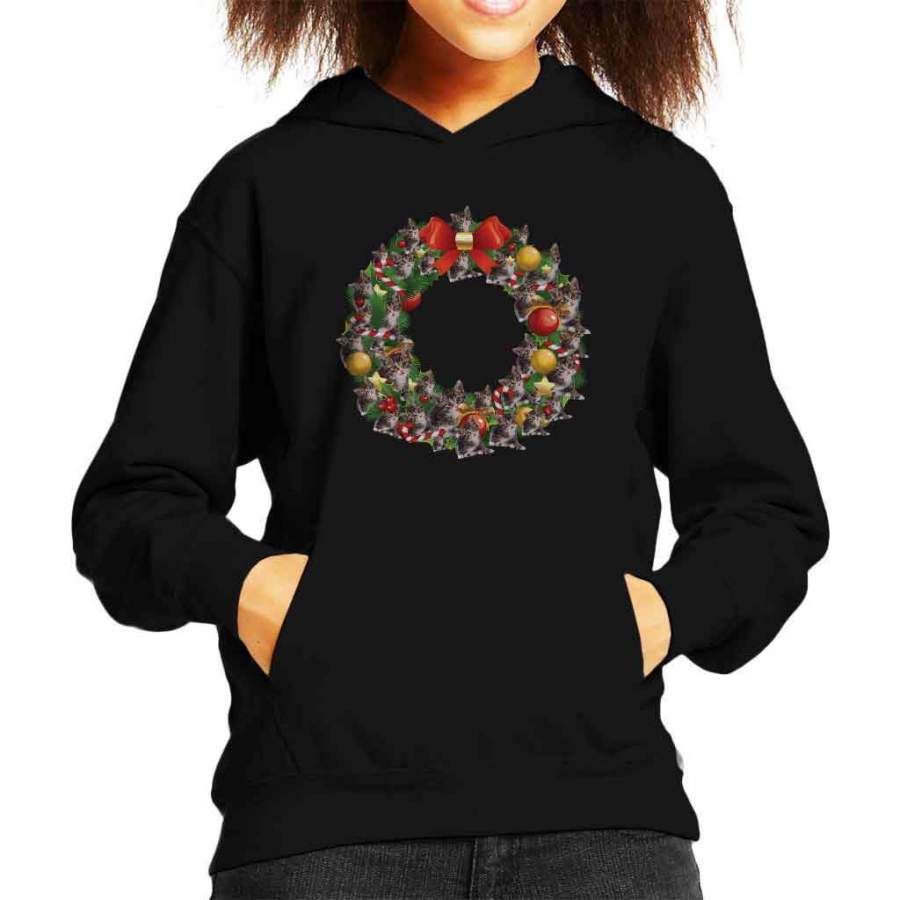 Christmas Kittens Multi Wreath Kid’s Hooded Sweatshirt