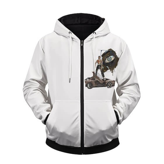 Travis Scott Merch Rodeo Album Artwork White Zip Up Hoodie