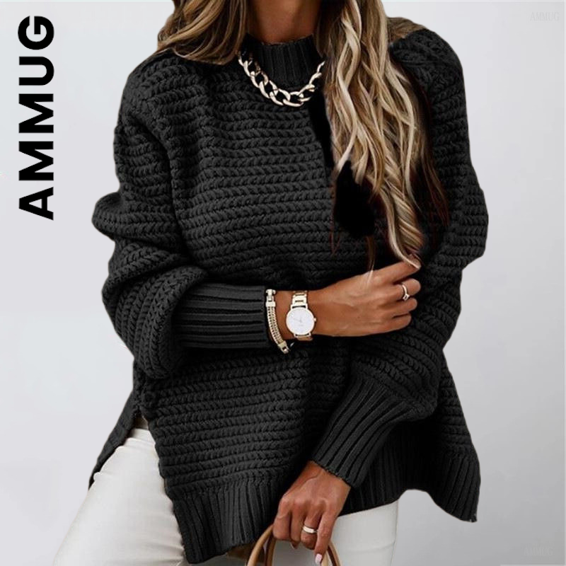 Ammug Knitted Women Sweater New Long Sleeve Jumper Women’s Jumper 2023 O-neck Sexy Popular Top Women Loose Girl Female Tops alx