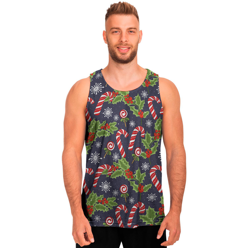 Christmas Berry And Candy Pattern Print Men’S Tank Top