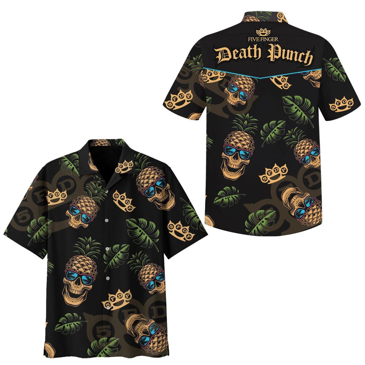 Death Punch Five Finger Skull Pineapple Print Short Sleeve Hawaii Shirt Ha76061