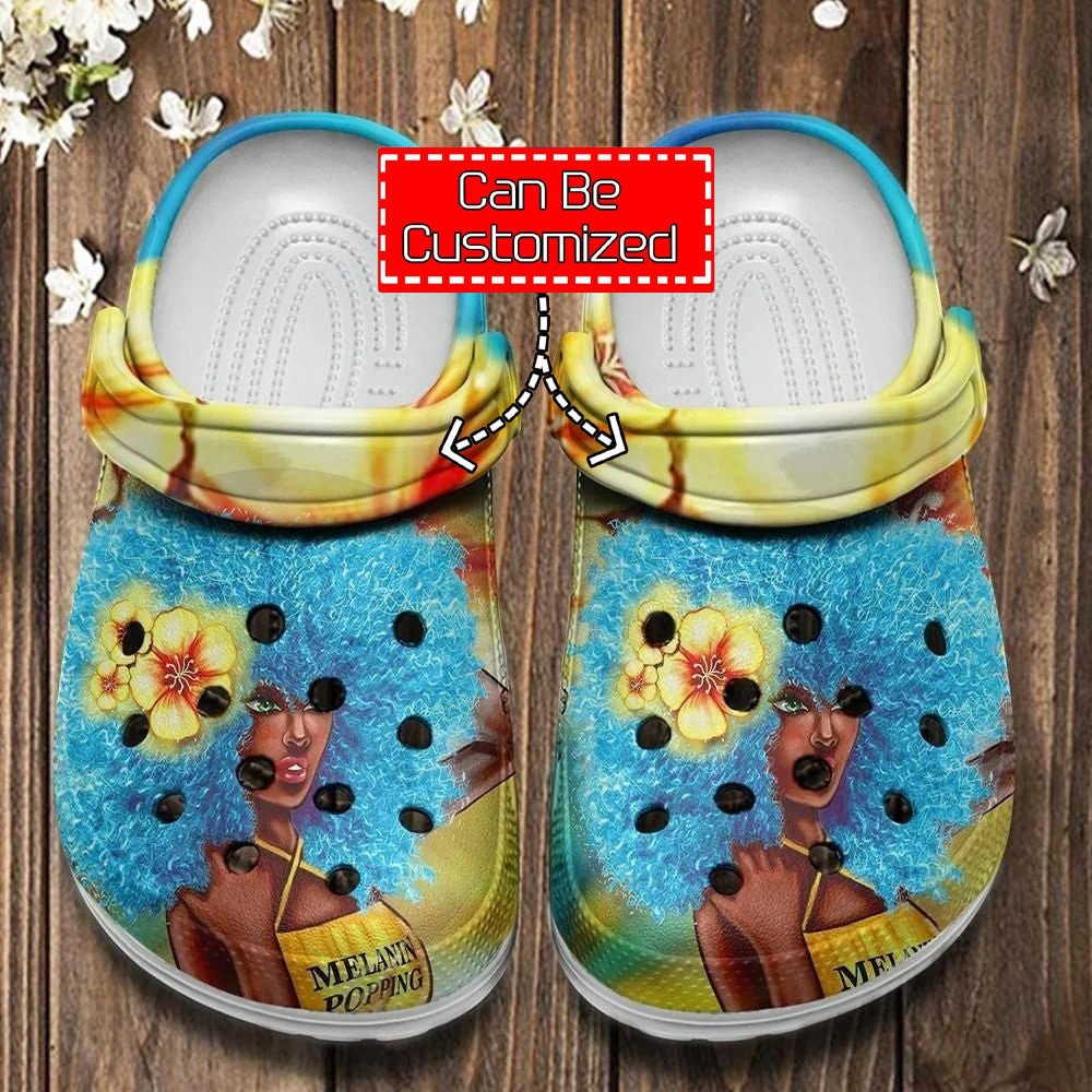 Blue Hair Melanin Poppin clogs Clog Shoes Custom clogs