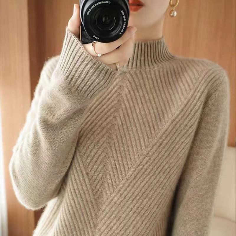 Autumn and Winter New Half-high Neck Cashmere Sweater Short Thick Loose Wool Women Sweater Bottoming Shirt Dropship Simplee alx