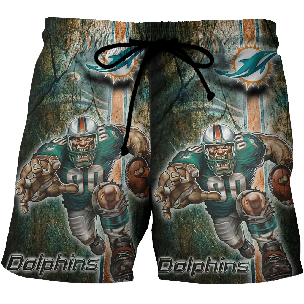 Miami Dolphins Logo Illustration Mascot 3D All Over Print Summer Beach Hawaiian Short