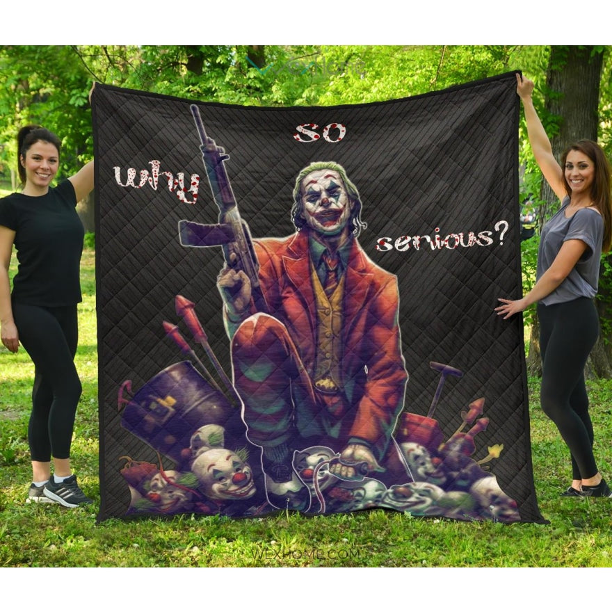 Horror Movie Premium Quilt | Why So Serious Joker Weapons On Clown Heads Quilt Blanket Nt082503