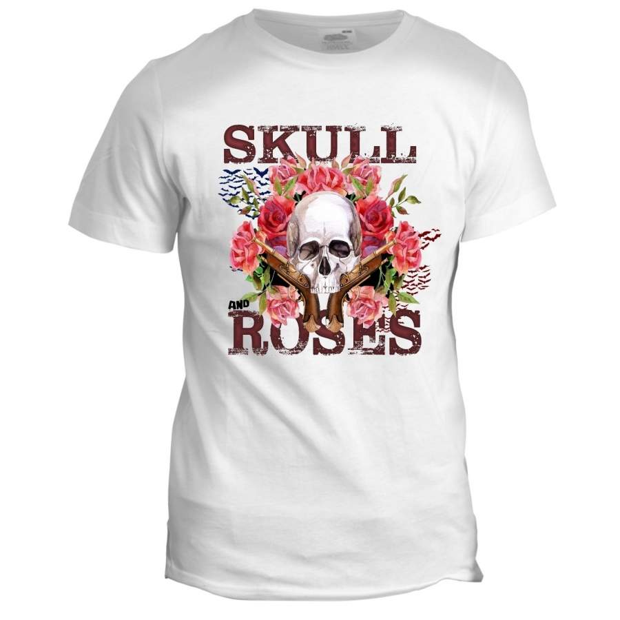 Skull And Roses Inspired Motorcycle Cafe Racer Biker Men’S Short Sleeve T-Shirt