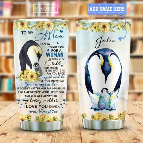 Mother And Daughter Penguin Personalized Kd2 Stainless Steel Tumbler, Personalized Tumblers, Tumbler Cups, Custom Tumblers