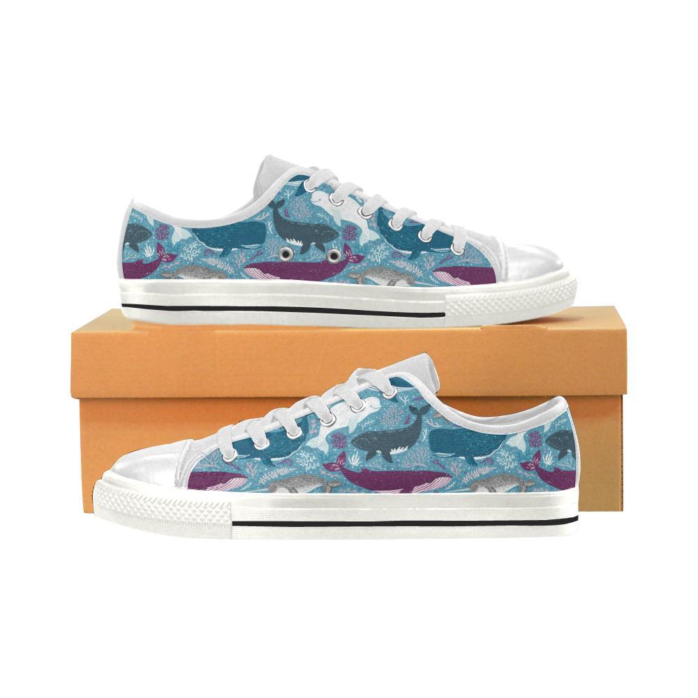 Whale Design Pattern Kid’S Low Top Canvas Shoes White