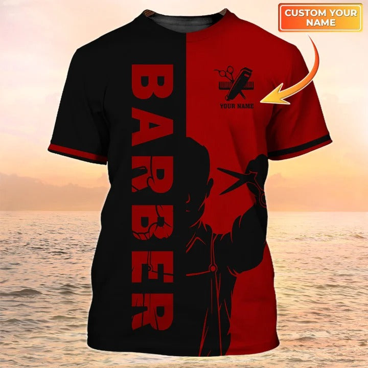 Barber T Shirt Custom Barber Shop Shirt Black & Red Gift For Men