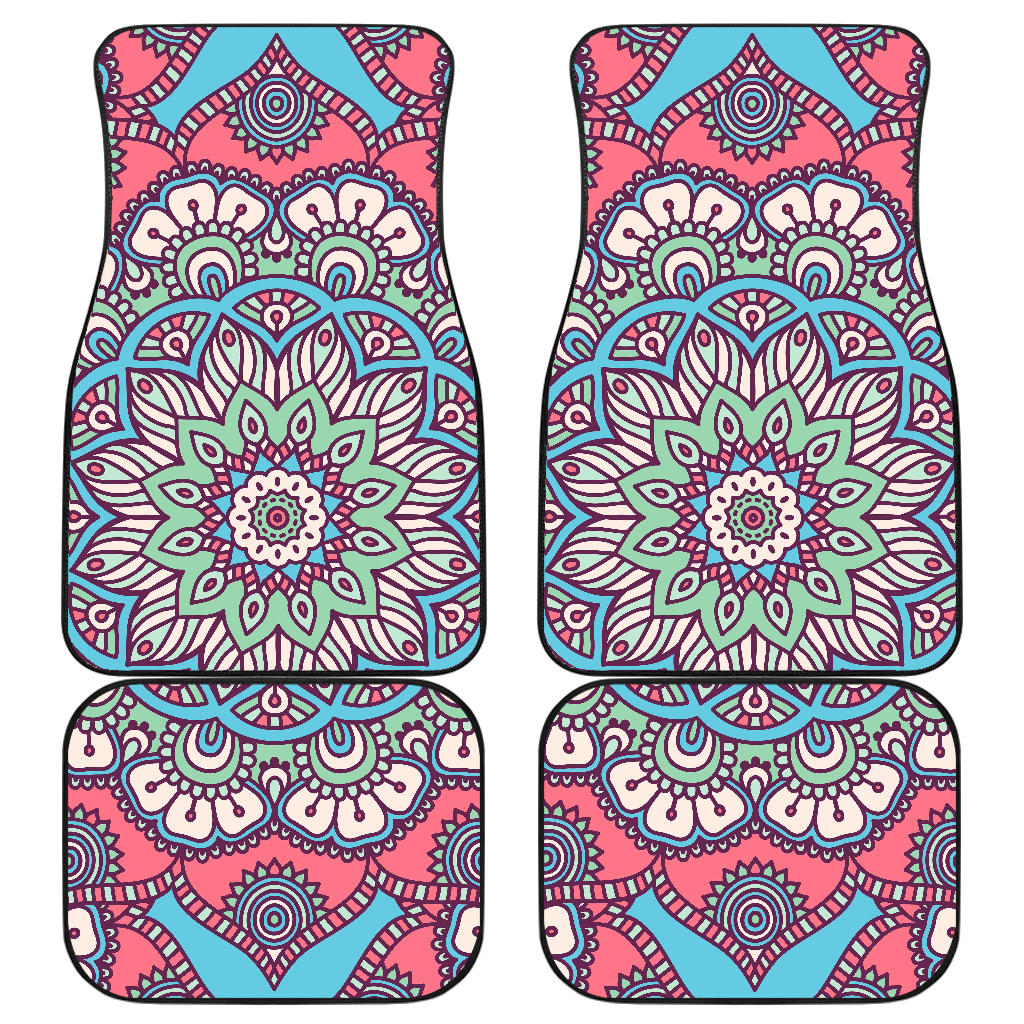 Pastel Mandala Bohemian Pattern Print Front And Back Car Floor Mats, Front Car Mat