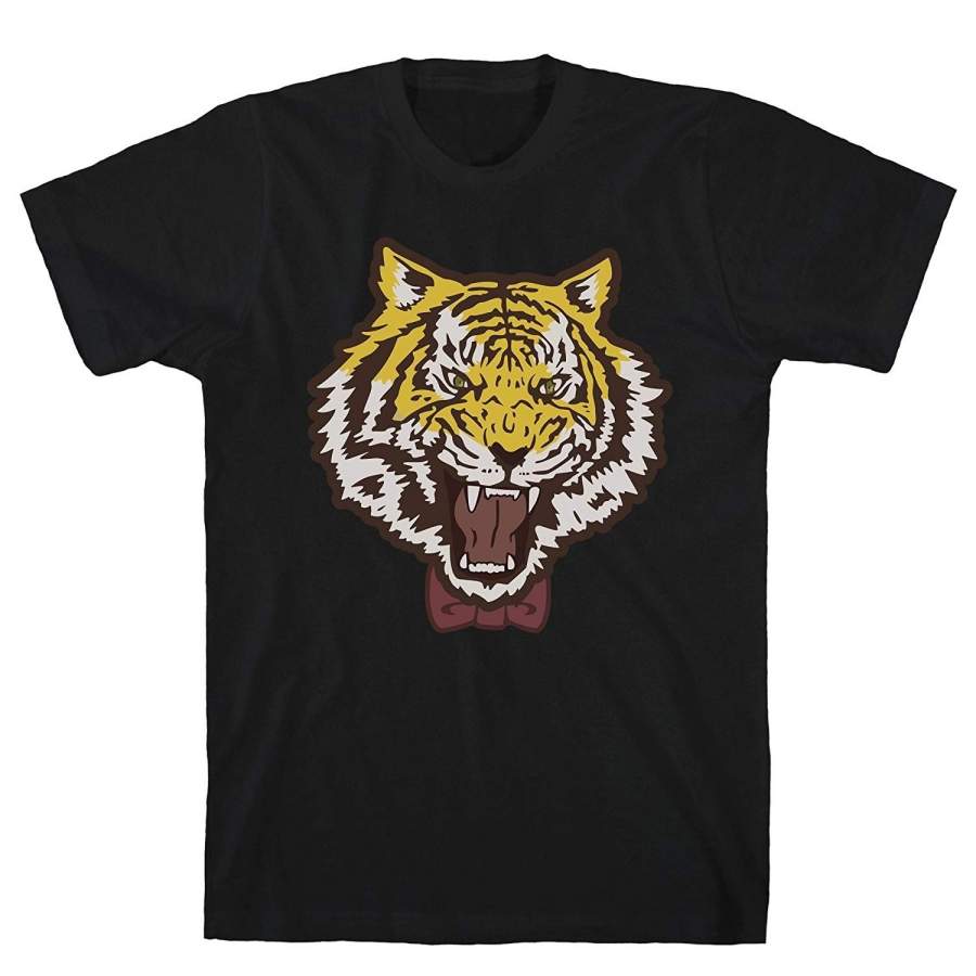 Tiger In A Bow Tie Black Men’S Cotton Tee Shirt