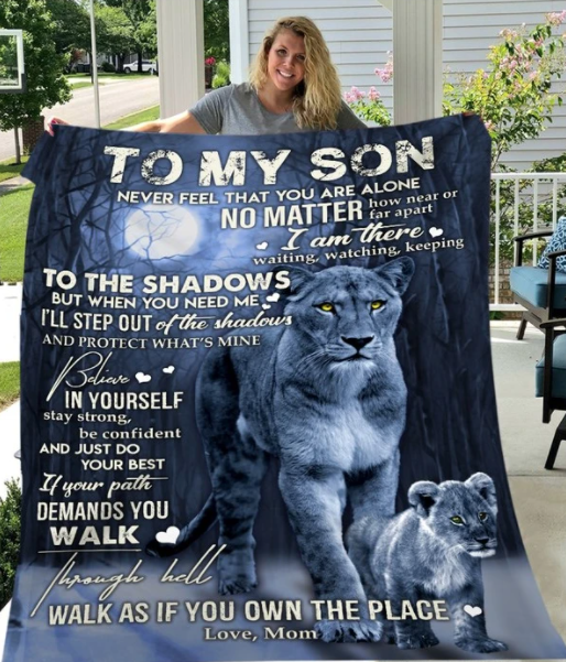 To My Son If Your Path Demands You Walk Through Hell Fleece Blanket Animals Gift For Family,Birthday,Son,Daughter,Lion Lovers Gift Home Decor Bedding Couch Sofa Soft And Comfy Cozy