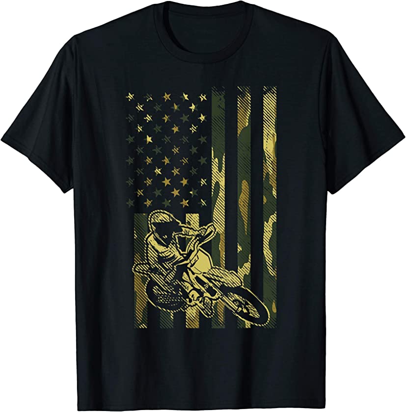 Camo American Flag Dirt Bike Vintage Motocross Racing Gift T-Shirt