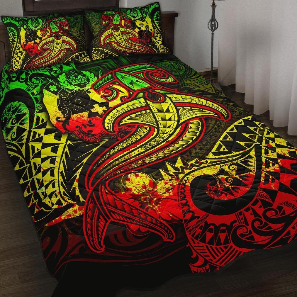 Tonga Quilt Bed Set  – Reggae Shark Polynesian Tattoo