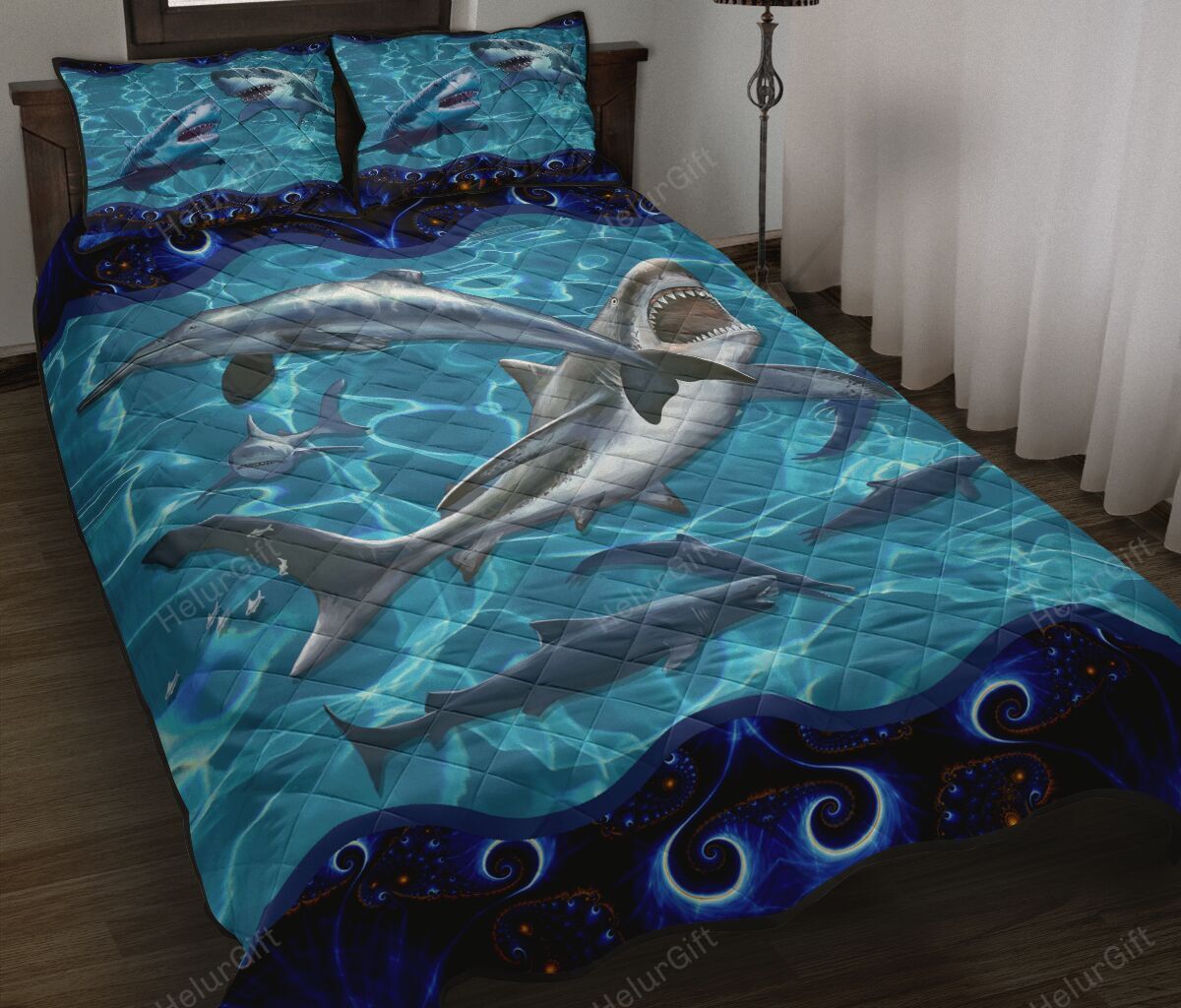 Whale Sharks Swimming Quilt Bed Set