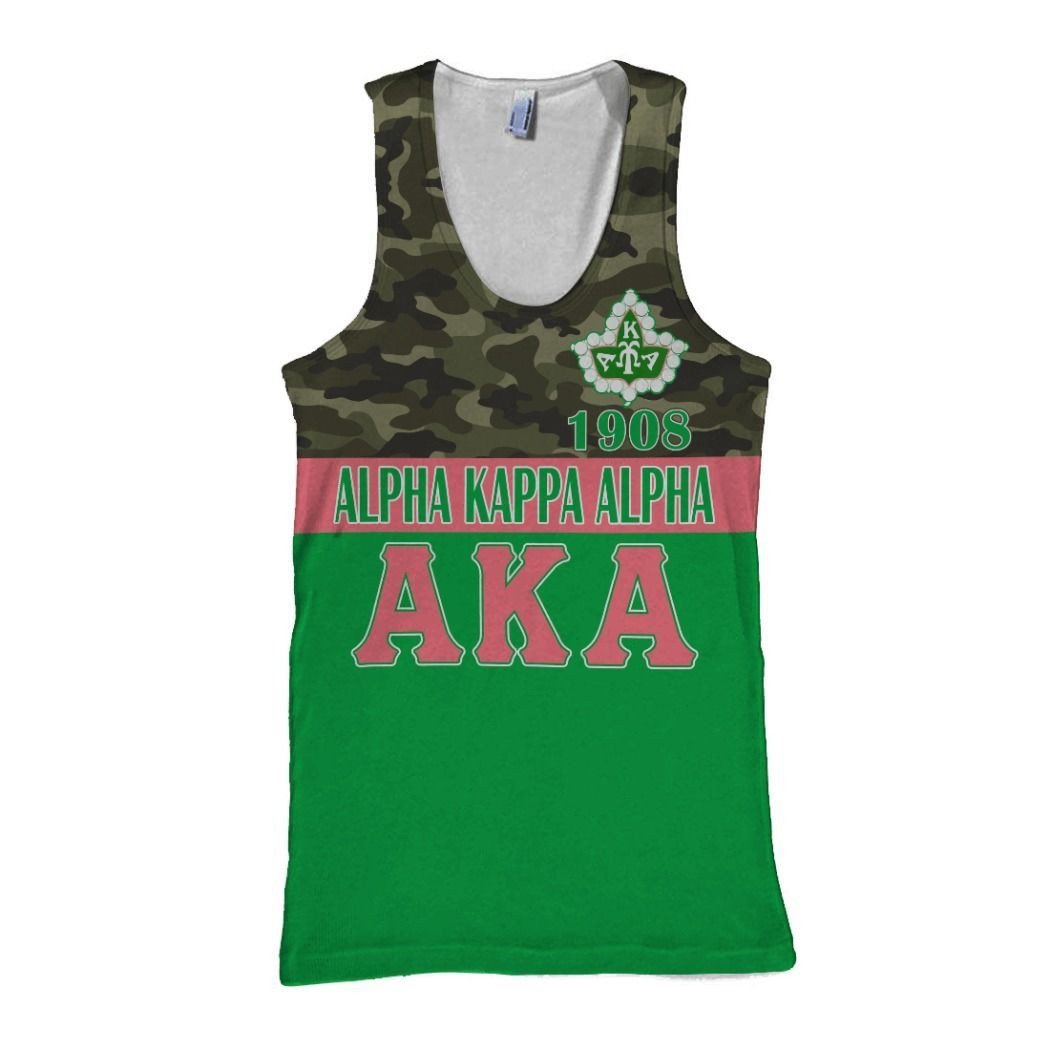 Wonderprint Tank Top  Racerback Tank Alpha Kappa Alpha Sorority 1908 Camou Pink And Green Racerback Tank