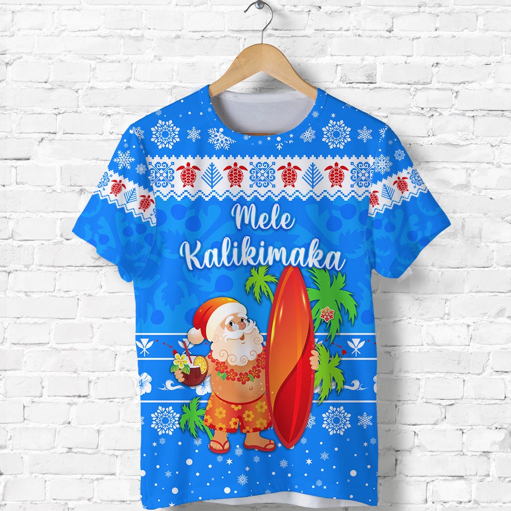 Hawaiian Christmas T Shirt Santa Claus Surfing Simple Style Blue Ha11773