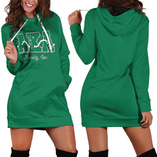 Alpha Kappa Alpha Soror Inc 1908 Pearl Line Green Solid Hoodie Dress